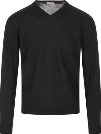 Fedeli Raffinato Pullover - Heren - V-hals truien - Zwart - XL - Wol - Truien & Vesten