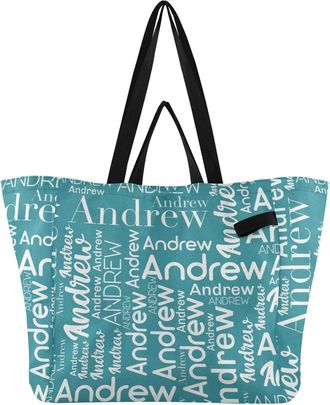 Generic Custom Teal Green print Reusable Canvas Tote Bag, Heavy Duty Grocery Shopping Bag with Double Handles Large Capacity Hard Bottom Work Groceries Travel
