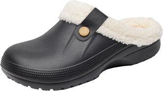 Generic Fur Lined Clogs for Women Men Winter Warm Fuzzy Slippers Garden Clogs Shoes Non-Slip Indoor House Nurse Chef Mules Shoes (Black White,9.5)