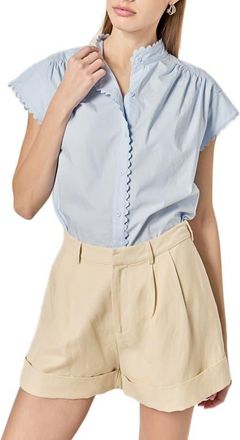 English Factory Rickrack Trim Button-Up Cotton Shirt in Powder Blue at Nordstrom, Size Medium