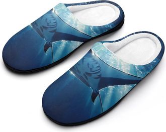 Generic Ocean Stingray Fish Womens Slippers Warm House Slippers Indoor House Shoes with Anti-Skid Rubber Sole
