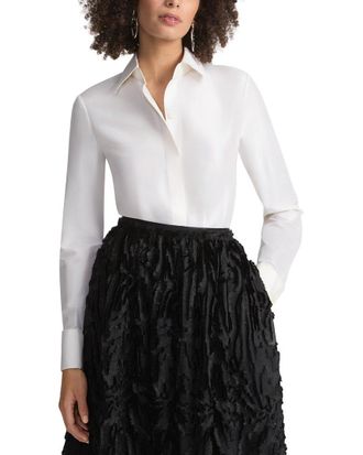 Lafayette 148 New York Hidden Button Front Slim Blouse