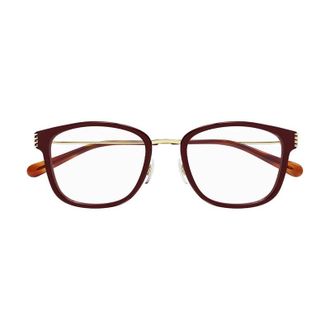 Gucci Gold-Trimmed Acetate Eyeglasses - Burgundy