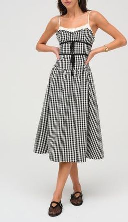 For Love & Lemons Georgia Gingham Sleeveless Midi Dress in Black at Nordstrom Rack, Size X-Large