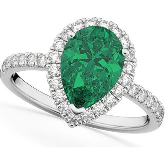 Allurez Pear Cut Halo Lab Emerald & Lab Diamond Engagement Ring 14K in 3.11Ct/white Gold at Nordstrom, Size 7.5
