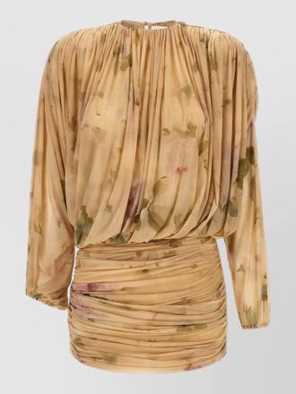 Magda Butrym floral print draped high neck long sleeve mini dress