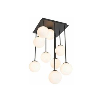 QAZQA Qazqa - Modern Ceiling Light Black with Opal Glass 9-Light - Athens