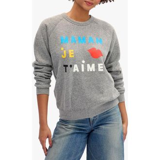 Clare Vivier x Every Mother Counts Cotton Fleece Graphic Sweatshirt in Grey Maman Je Taime at Nordstrom, Size X-Small