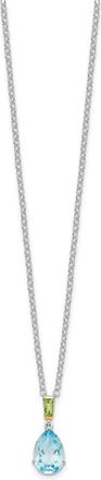 Diamond2Deal Sterling Silver with14K Accent Rhodium-plated Sky Blue Topaz and Peridot Pendant Necklace