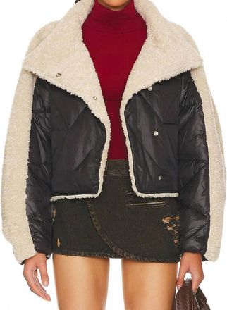LaMarque Faux Fur Nylon Mix Puffer Jacket In Black/beige