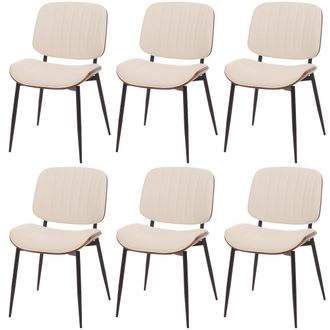 Hhg Hhg - Juego De 6 Sillas De Comedor 182, Silla De Cocina Silla, Madera Curvada Imitaci&oacute;n Cuero Oeko-tex Mvg, Aspecto Nogal, Blanco