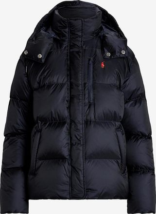 Polo Ralph Lauren Wasserabweisende kurze Daunenjacke mit Kapuze Pony