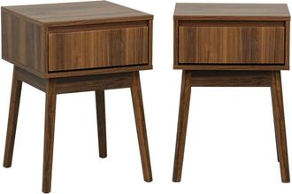 Sweeek Mesita de noche de 1 caj&oacute;n con efecto madera, set de 2, nogal