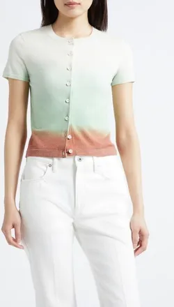 3.1 Phillip Lim Short Sleeve Crop Wool Blend Cardigan in Flame-Cactus Multi at Nordstrom, Size X-Small