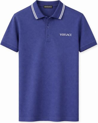 Versace Embroidered Cotton Polo Shirt - Navy
