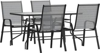 Flash Furniture 5 Piece Set - 55 Tempered Glass Patio Table, 4 Gray Stack Chairs