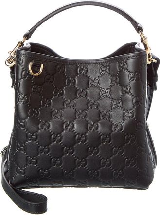 Gucci Gg Mini Emblem Leather Bucket Bag