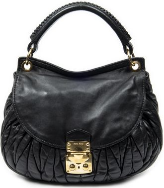Miu Miu Womens Coffer Hobo Shoulder Bag - Black Leather - One Size