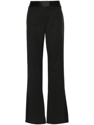 Off-white satin-trim wool trousers - women - Acetate/Virgin Wool/Cotton/Elastane/Viscose - 42 - Black