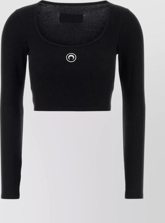 Marine Serre cotton ribbed cropped long-sleeve t-shirt