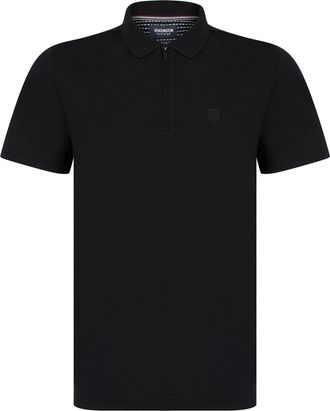 Kensington Eastside Mens Wells Cotton Jersey Polo Shirt with Zip Fasten Collar Jet Black
