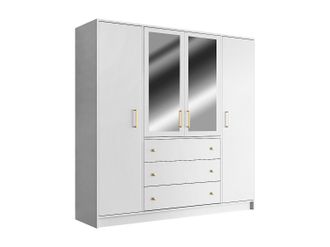 Vente-Unique Armario de 4 puertas y 3 cajones - Con espejos - Ancho 196 cm - Blanco - LIZANDRO