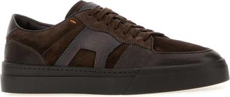 Santoni Mens Brown Leather And Suede Dbs-Sport Sneakers Moro