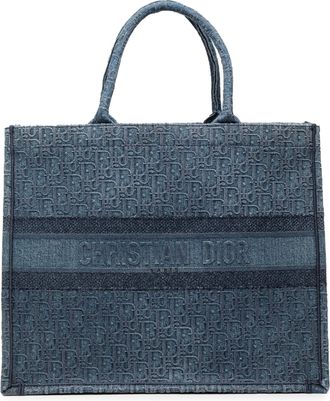 Dior Pre-owned Womens Large Oblique Denim Book Tote - Blue Textile - One Size