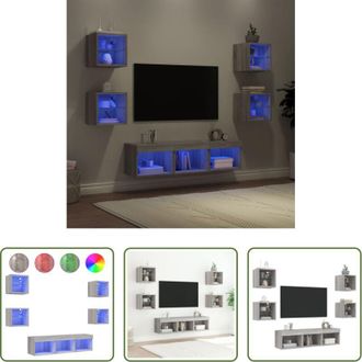 vidaXL Mobili a muro - Mobili TV a Muro con LED 7pz Grigio Sonoma Legno Multistrato