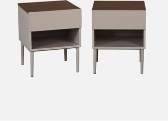 Sweeek Set De 2 Mesitas De Noche De Metal Y Decoraci&oacute;n De Madera,1 Puerta, 1 Nicho