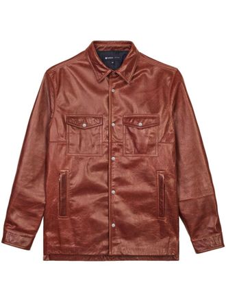 Purple press-stud leather shirt jacket - men - Leather - S - Brown