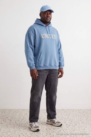 Trendyol MAN Unisex Blauw Slogan Lang Oversized Grote maten Sweatshirts