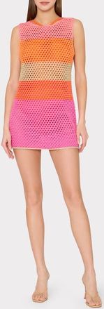 Milly Metallic Stripe Sheer Cotton Blend Open Stitch Cover-Up Minidress in Pink Multi at Nordstrom, Size X-Small