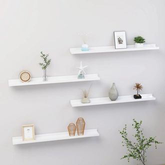 vidaXL Wall Shelf Set of 4 High gloss white MDF