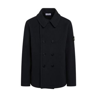 Stone Island Double-Breasted Peacoat - Heren - Mantel - Blauw - S - Wol - Jassen