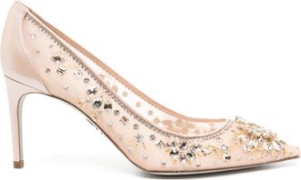 Rene Caovilla 80mm crystal-embellished pumps - women - Calf Leather/Other fibres/Calf Leather - 37 - Brown