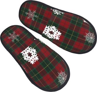 Generic Home Slippers Red And Green Flannel And Snowflakes Slippers Unisex Flat House Shoes For Guest Winter Bathroom M