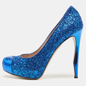 Nicholas Kirkwood Blue Leather And Glitter Platform Pumps