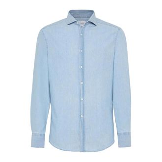 Brunello Cucinelli Washed Denim Shirt - Heren - Casual Overhemden - Blauw - L - Denim - Overhemden