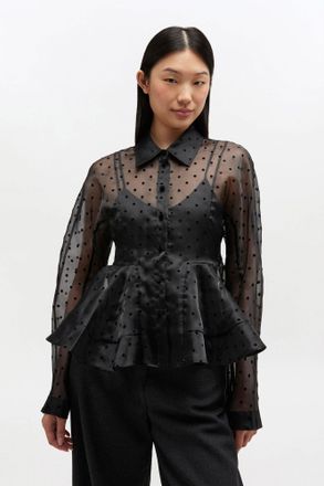 Ganni Black Organza Peplum Shirt - Size 36