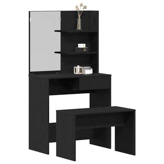 Berkfield Home Traditional Dressing Table Set Black Oak Engineered Wood