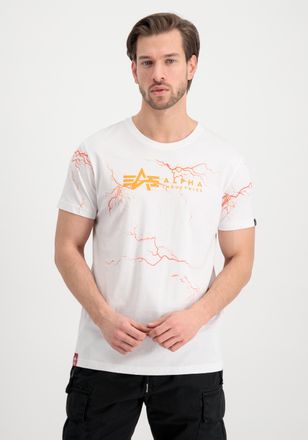 Alpha Industries T-Shirt ALPHA INDUSTRIES Lightning AOP T-Shirt, Herren, Gr. XXL, orange (wei&szlig;, orange), Obermaterial: 100% Baumwolle, Shirts T-Shirt