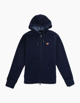 Armani Jeans Mens Armani Jeans Fleece Leather Logo Hoody Navy - Size: 36