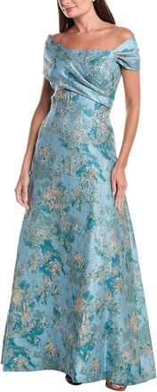 Teri Jon by Rickie Freeman Teri Jon By Rickie Freeman Metallic Jacquard Asymmetrical Off-Shoulder Full Dress