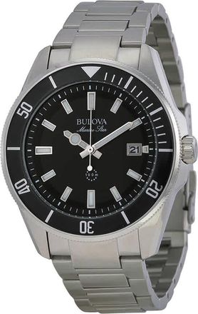 Bulova Marine Star Black Dial Stainless Steel Mens Watch 98B203