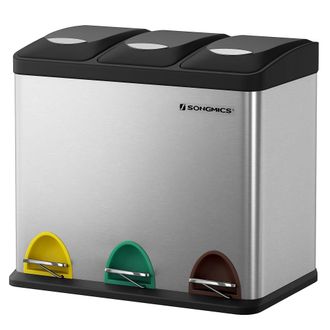 Songmics Cubo de basura de 3 x 8 l con tapas de color plata y negro