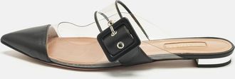 Aquazzura Black/transparent Leather And Pvc Optic Buckle Mules