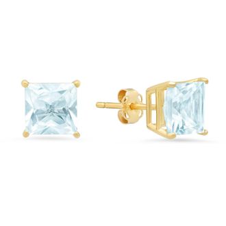 MAX + STONE 14k Yellow Gold Solitaire Princess-Cut Gemstone Stud Earrings (7mm)