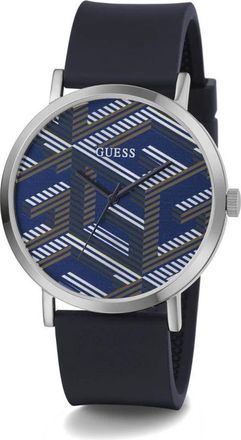 Guess Blauw en Zilverkleurig Horloge met Reli&euml;f - Heren - Horloges - Veelkleurig - ONE Size - Accessoires