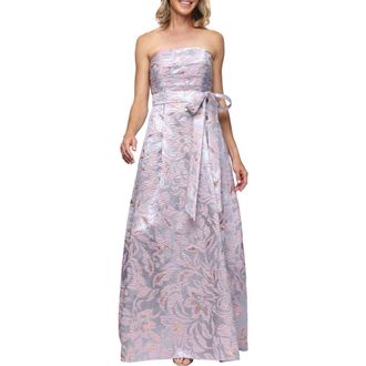 Alex Evenings Floral Print Metallic Jacquard Gown in Lilac Multi at Nordstrom, Size 10